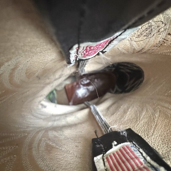 Nocona Cowboy Boots Black 10 Round Toe USA White Stitching Metal Tip Vintage - Picture 9 of 14